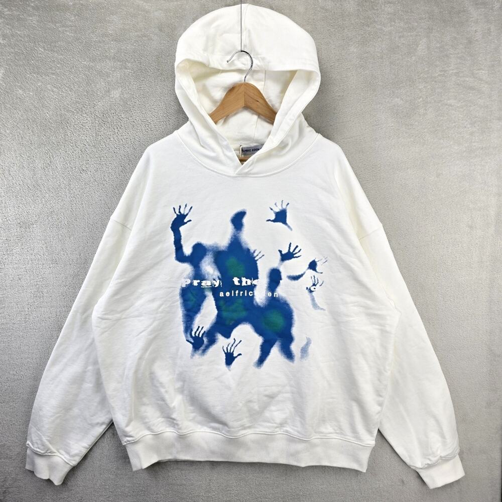 Aelfric Eden Pray The Lord Graphic Hoodie Mens XL White Streetwear Jesus NWT